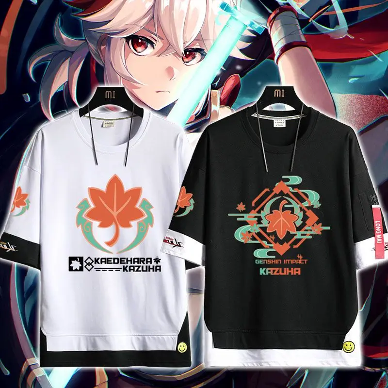 

Genshin Impact Kaedehara Kazuha Merchandise, Anime-Themed Casual Unisex Short-Sleeve T-Shirt With Printed Ribbons