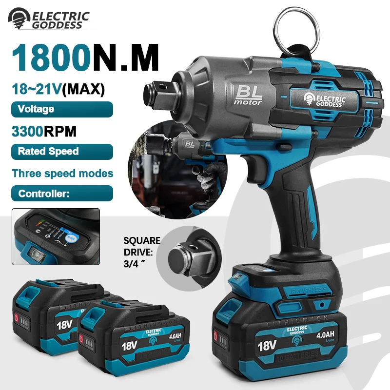 

Electric Goddess 1800N.M Cordless Brushless Electric Impact Wrench Rechargeable Car Tires Repair Power Tool For Makita Battery