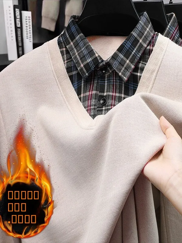 Thiened Maglione lavorato a maglia in due pezzi finto da uomo Colletto caldo irt Inverno Casual Sle Long Sve Anti-Deformazione Antibatterico