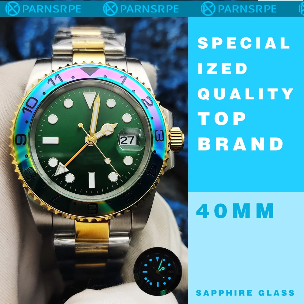 Luxury Fashion 40mm Men\'s Watch Colorful Ceramic Bezel GMT Automatic Mechanical Clock Mount Sapphire Glass