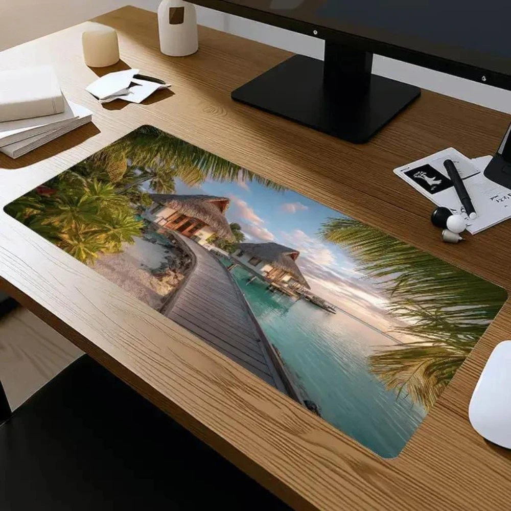 Alfombrilla de ratón grande con diseño tropical para teclado mecánico, tema de viajes, Umamusume