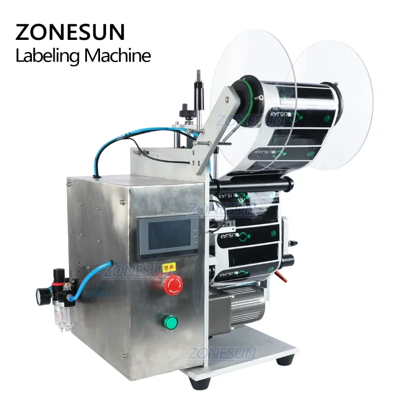 ZONESUN ZS-TB100SW Semi Automatic Packing Labels Machine Medicine Applicator Desktop Wider Sticker Round Bottle Labeling Machine