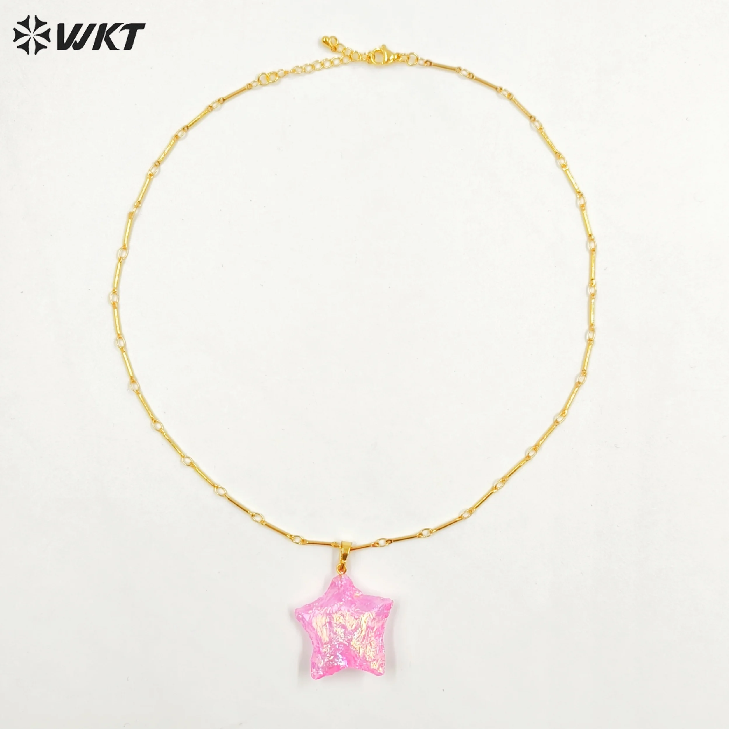 WT-N1346 WKT Beautiful Lovely New Natural Pink Crystal Necklace Star Pendant Necklace Jewelry Gift For Women Procurement