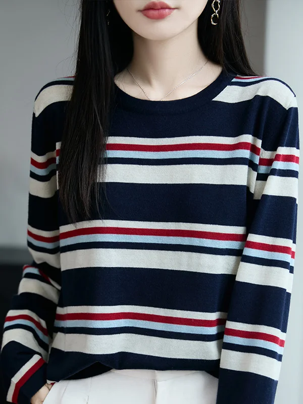 

Утягивающая свободная женская трикотажная одежда в полоску Long Sve, мягкая повседневная верхняя одежда, удобная дышащая футболка Base irt