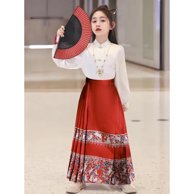 2024New Children'S Horse-Face Skirt ' Ming System Han Chinese Clothing Improved Ancient Style Girls' Tang Suit Performance