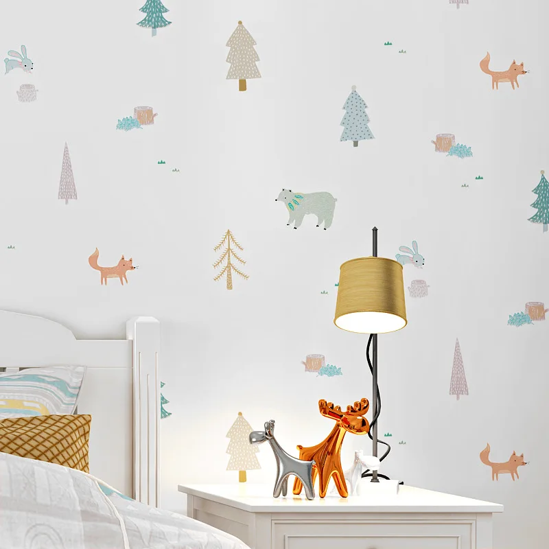 

Children's Wallpaper Bedroom Girls' Boys' Room Nordic Style Graffiti cute animal Korean cartoon wallpape