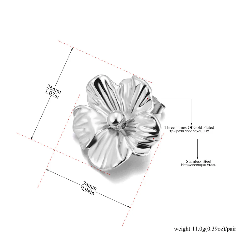 Lokaer Fashion 316L Stainless Steel Metal Flower Stud Earrings For Women 18K Gold PVD Plated Modern Daily Charm Jewelry E24045