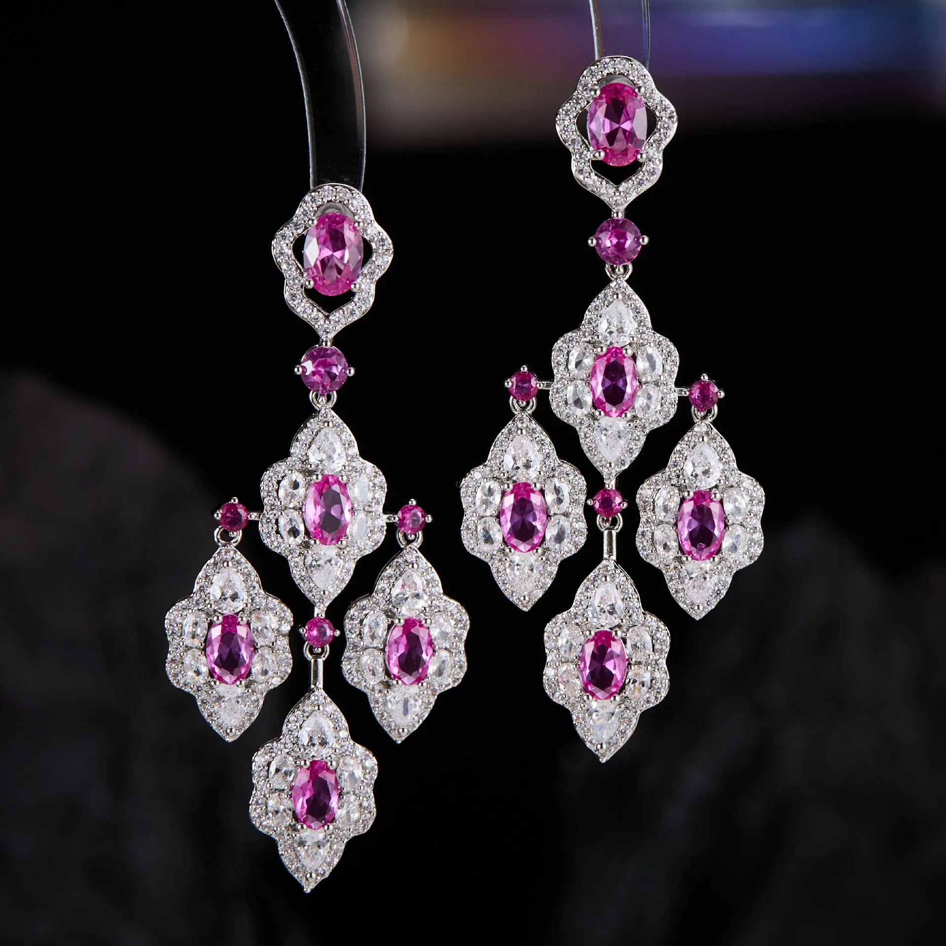 Vintage Rhombus Green Zircon Long Drop Earrings Chandelier Tassel Earring Statement Jewelry For Women Formal Christmas Gifts