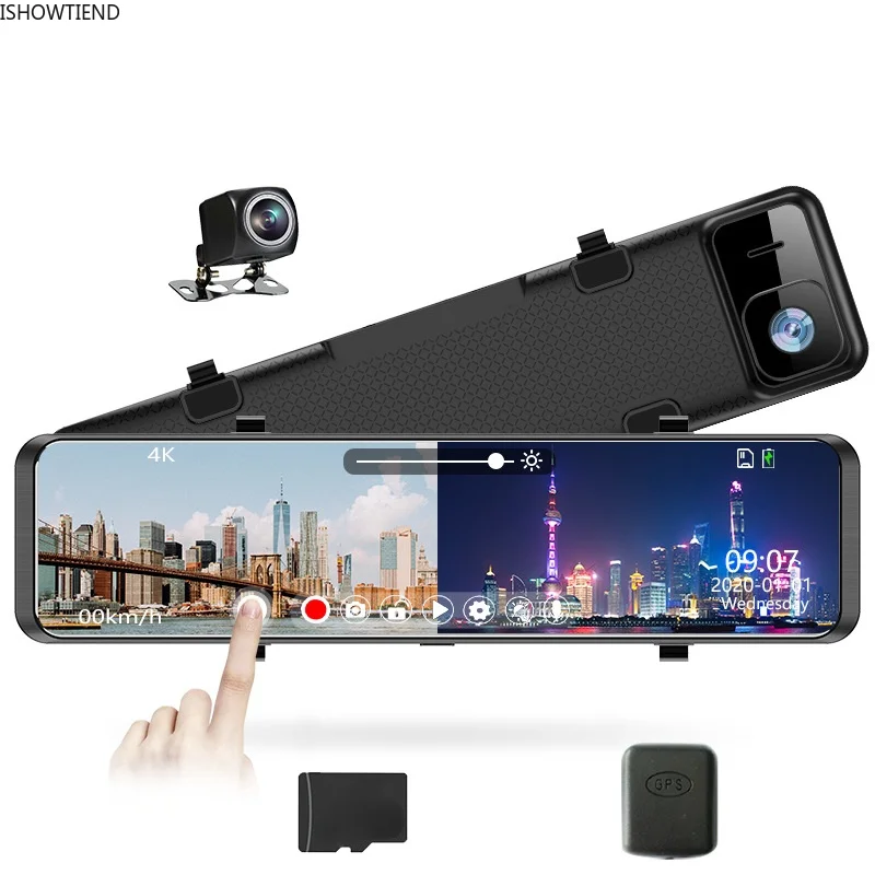 Full Screen Touch Streaming Media Dash Cam Ultra HD Front 4K Back 2K Tachograph Mobile Wifi Interconnection Recorder Auto Parts