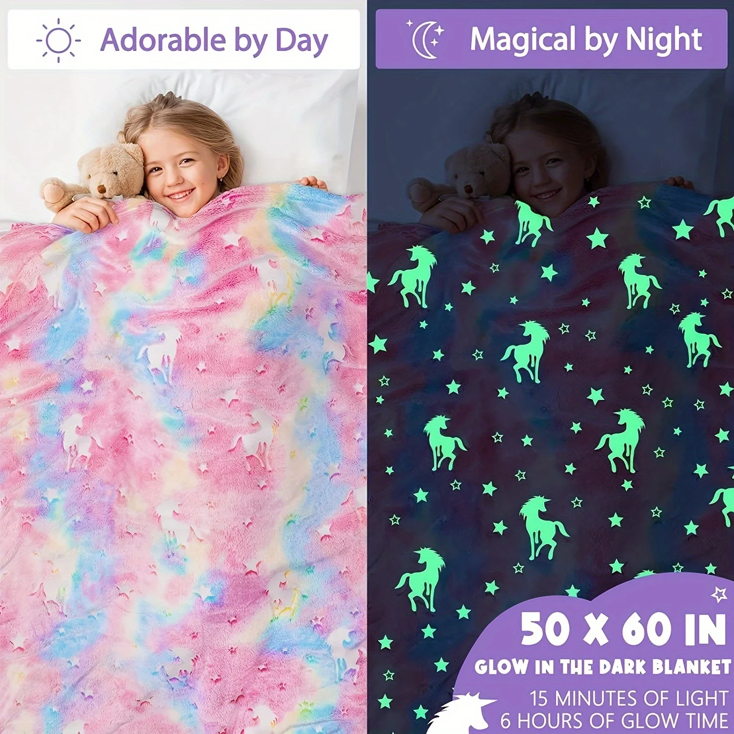 1pc Luminous Blanket Flannel Cartoon Pattern Office, Children\'s Nap Blanket Comfortable And Soft