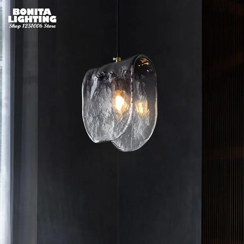 postmodern gradiente gray glass pendant lamp u shaped droplight agua ripple light adequado para cabeceira sala e restaurante 01