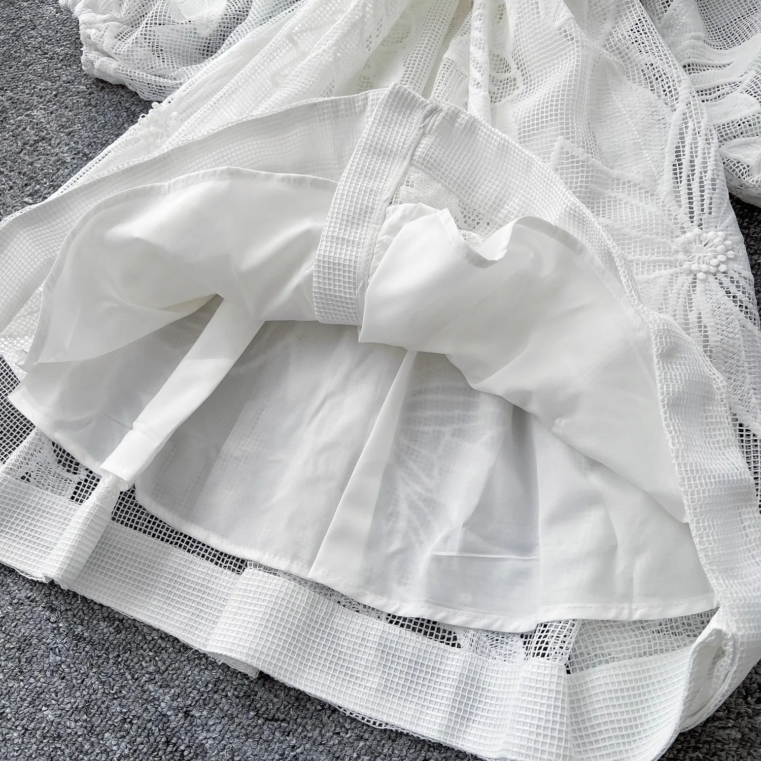 Summer French Sweet V-neck Dress Women's Lantern Sleeves Embroidered Waist Single Breasted A-line Mini Elegant Party Dress
