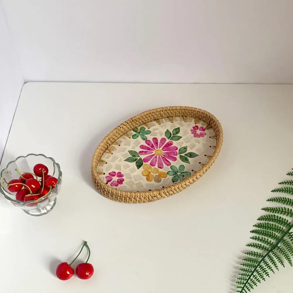 3Pcs Plant Fiber Serving Tray Flat Tray Woven Texture Decorative Snack Tray Breathable Structure Sturdy Storage Tray