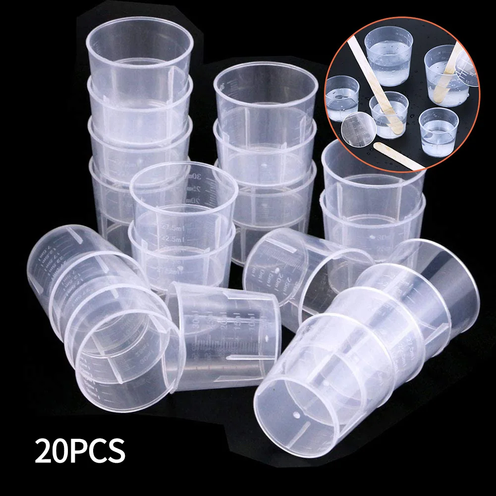 20pcs 10/20/30ml Plastic Measuring Cup Graduated Mixing Cup Liquid Container Epoxy Resin Silicone Making Tool Transparent