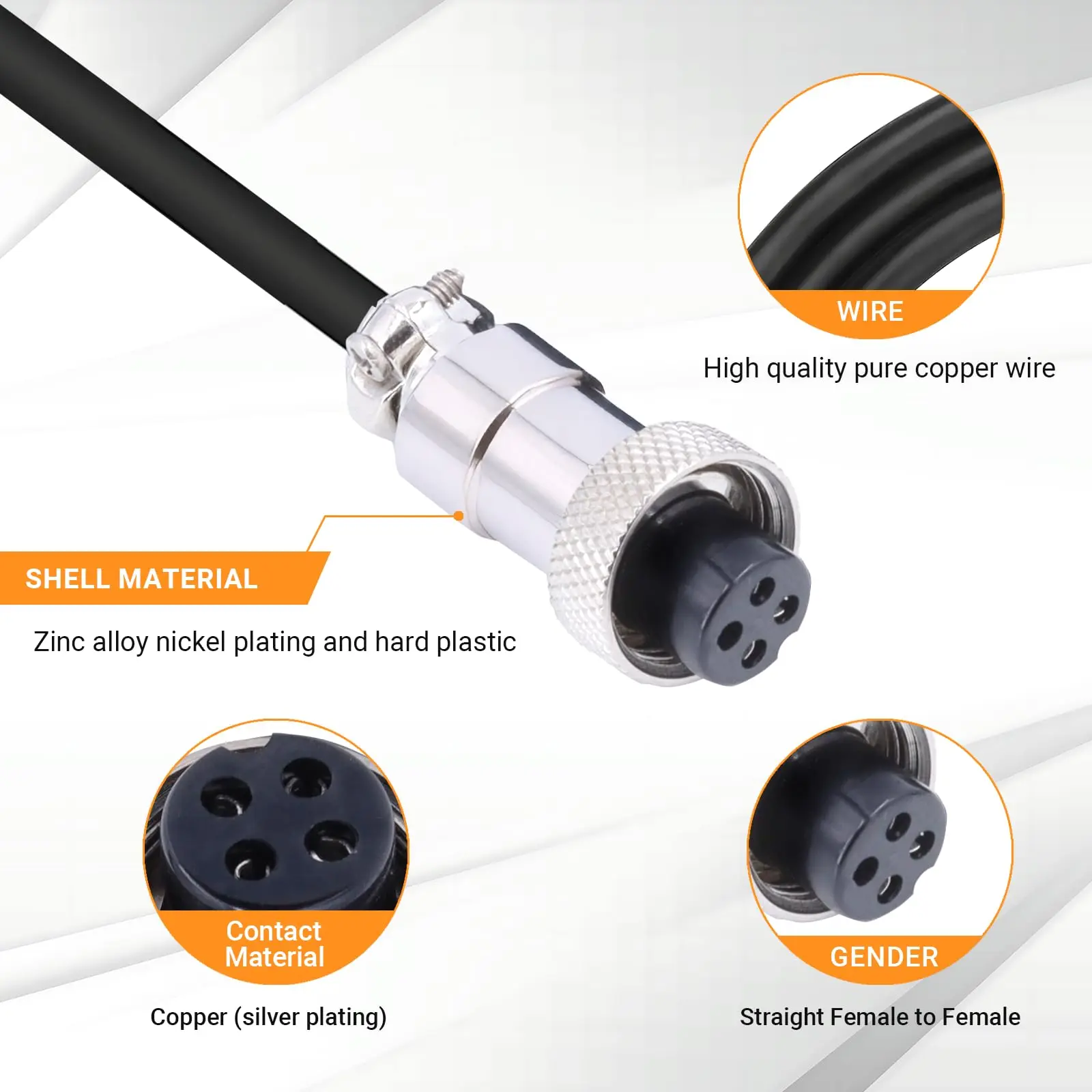 GX12-4 Aviation Plug, Double Female Straight & Panel Mount, Waterproof Electrical Connector