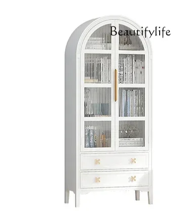S French bookcase arched with glass door storage living room study high cabinet bookshelf cream wind display cabinet