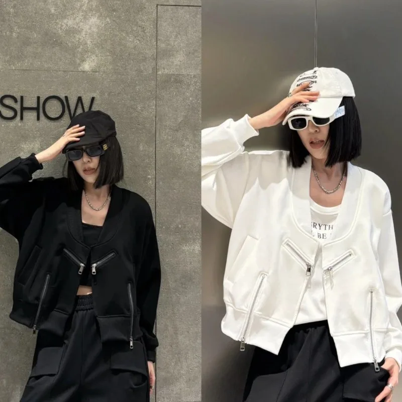 

Top Women Spring Fall Korean Style Jacket Designer Cropped Relaxed Fit Zipper New Comfortable Minimalist Casual Niche Versatile