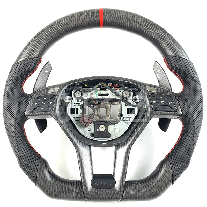 For Mercedes-Benz 2010 2011 2012 2013  CLS W176 GLA CLA GLC A B C E-Class GLK M W204 AMG Steering Wheel Carbon Fiber Leather