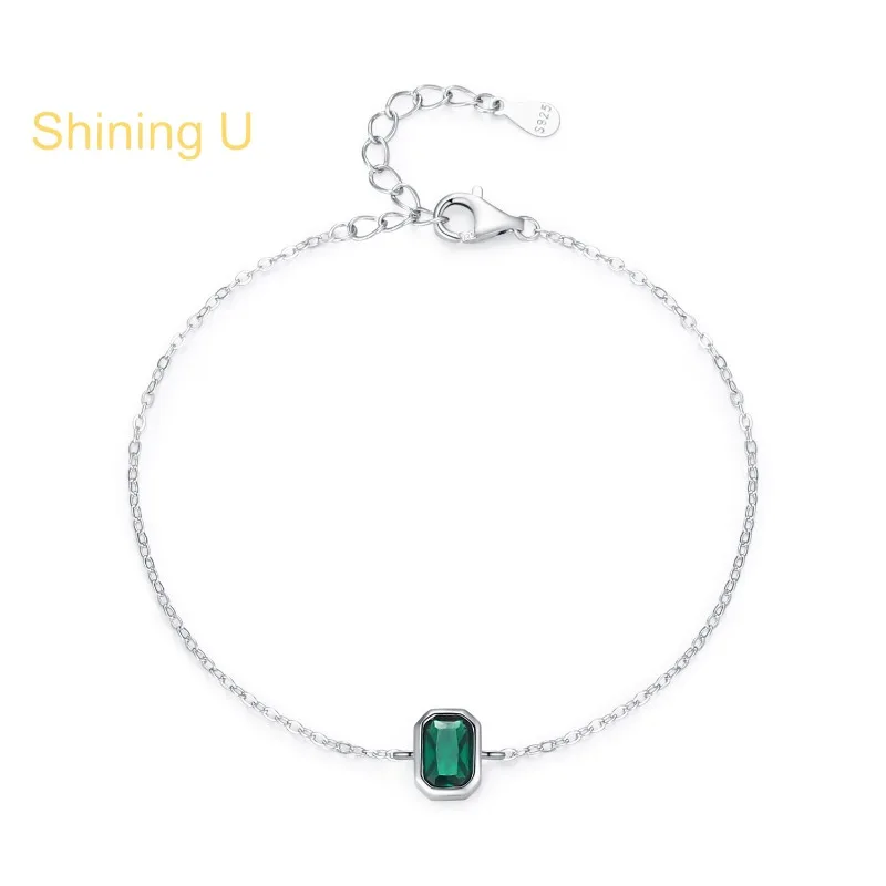 

Shining U 925 Sterling Silver Emerald Sapphire Bracelet for Women Fine Jewelry Cleanfit Spring