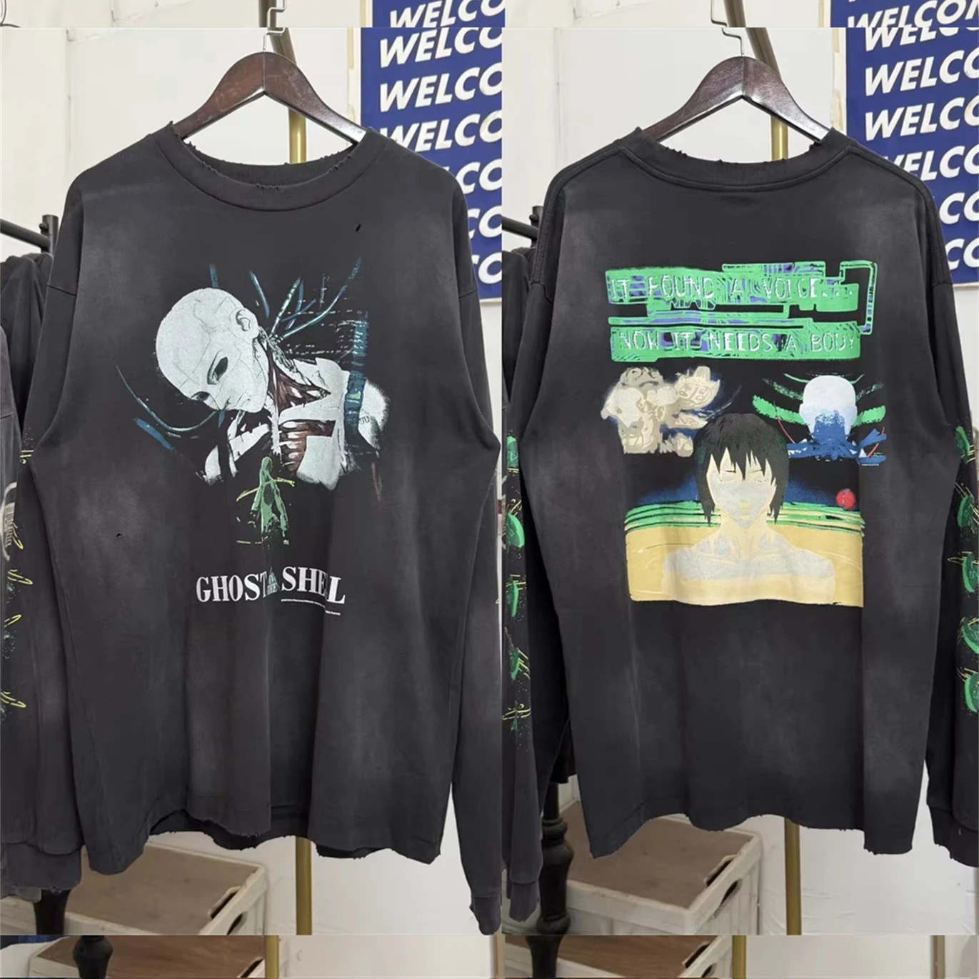 

SAINT футболка с длинными рукавами 25SS аниме с принтом для мужчин и женщин, красивая стираная тяжелая ткань, унисекс, свободная футболка, футболки