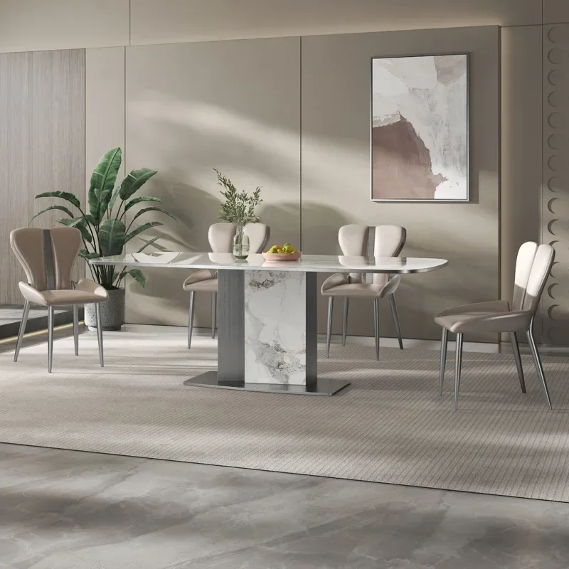 Simple rock plate dining table Italian style extremely simple light luxury rectangular  dining table and chair combination