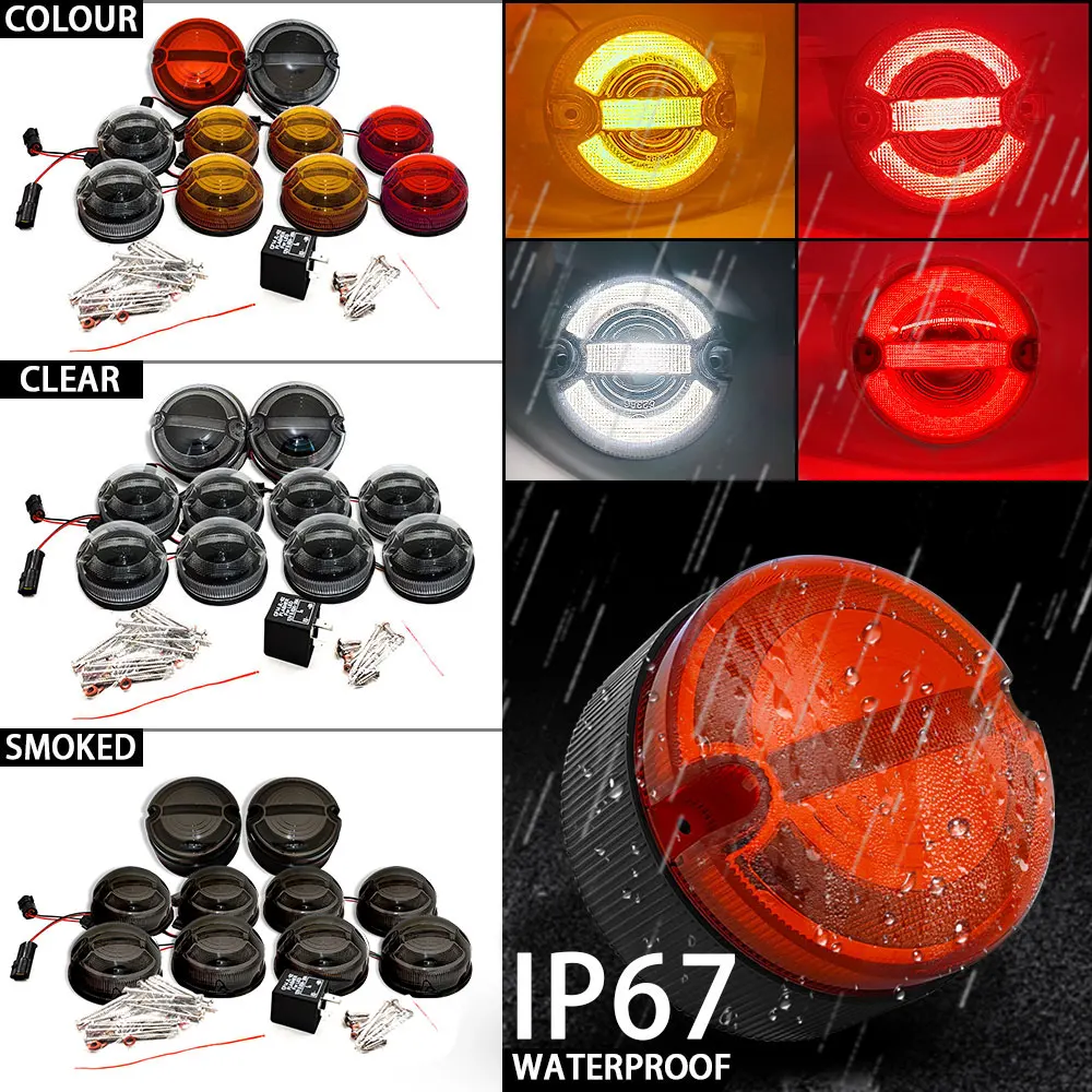 10 sztuk/zestaw przydymione soczewki kompletny zestaw do modernizacji lampy Led do Land Rover Defender 1990-2016 przednie tylne światła boczne