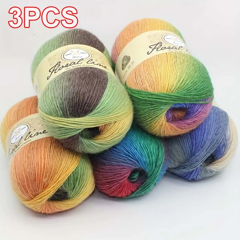 3 Stück 100 g farbenfrohes Wollgarn mit Farbverlauf für handgestrickte Schals, Mützenfäden, Häkel- und Strickschal, Decke, Pullover, Sockenlinie