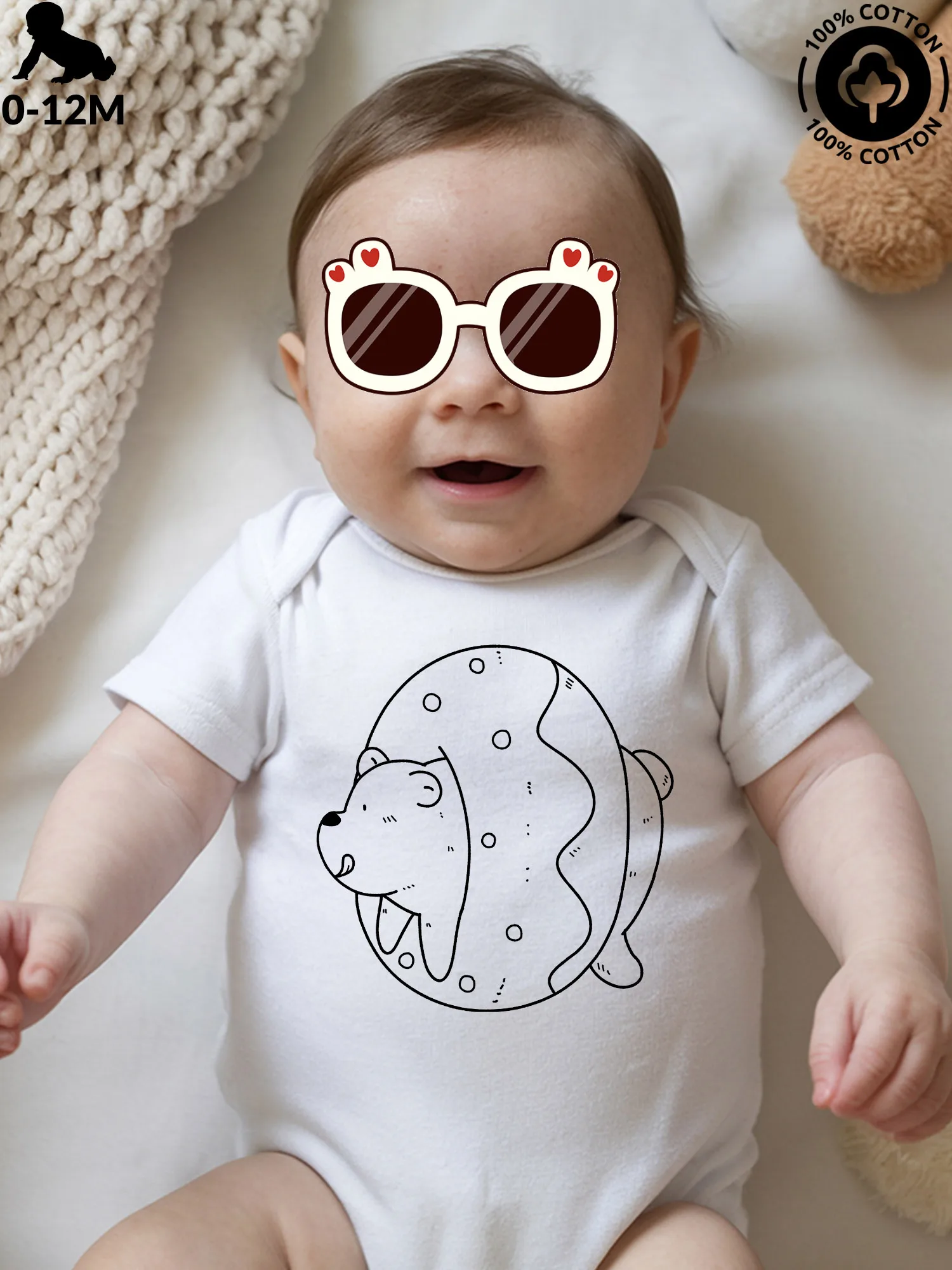 

Комбинезон-слип Donut Bear (3) для малышей, унисекс, из чистого хлопка, мягкий, всесезонный, белый, 190 г/м²