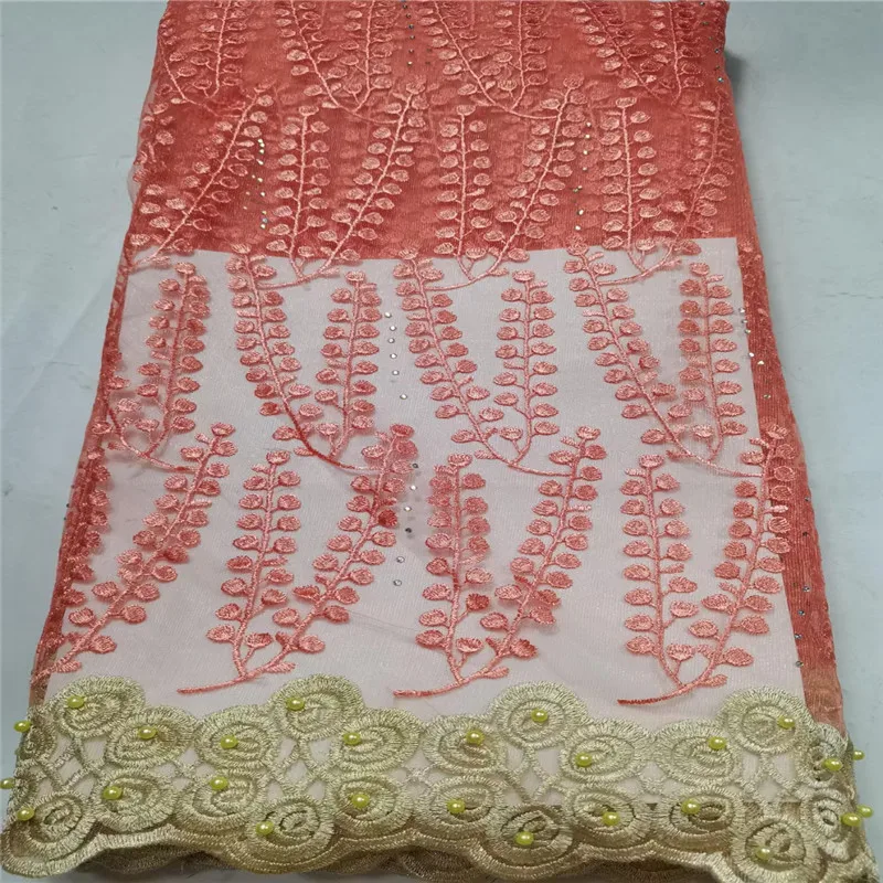 

Французская кружевная ткань с бисером для вечернего платья, нигерийская кружевная ткань, африканский тюль, высокое качество, 5 ярдов, 2023 г.