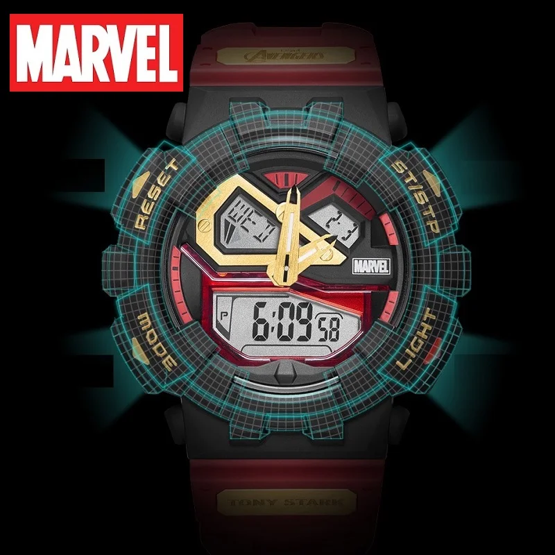 Marvel For Mens Watch Avengers Sport Dual Display Wristwatch Tony Stark Venom 100M Waterproof Boy Male Clock Calendar 3D Stereo