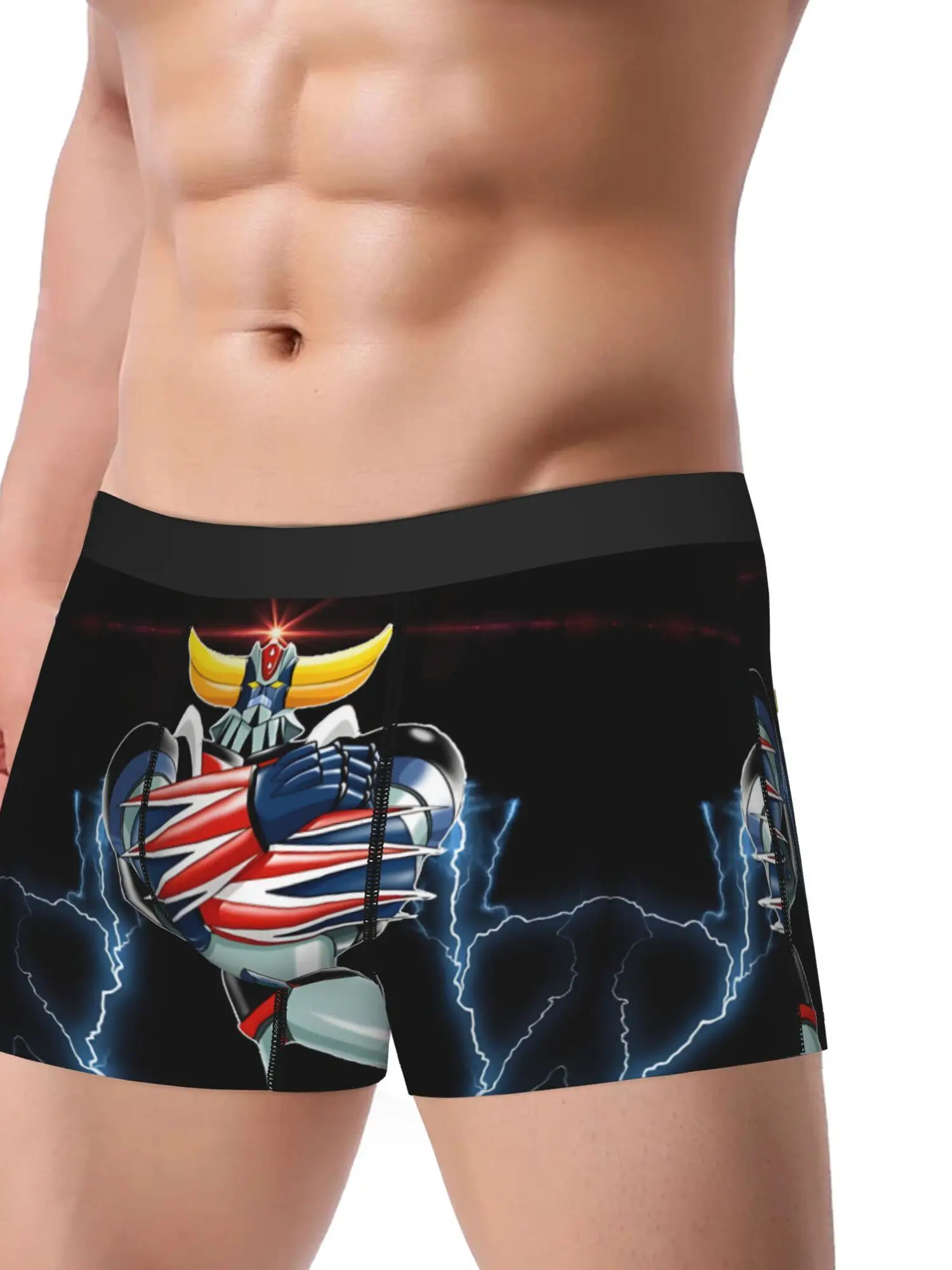 BIIHUDU Robot Anime Boxer Briefs - Black with Red & Blue Robot Design, Medium Stretch Comfort Fit, Breathable Underwear for Men,