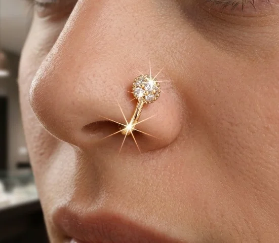 Flower Cluster Zircon Fake Nose Cuff No Piercing U Shape Gold Plated Rhinestone Nose Clip Minimal Elegant European American