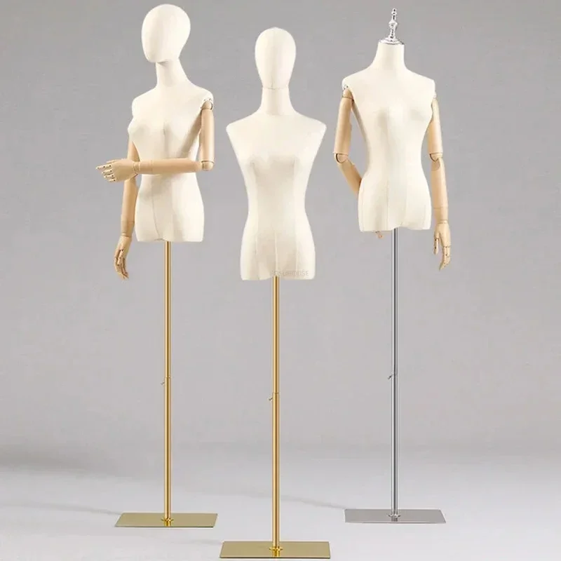 Fabric Cover Female Half-body Mannequins with Iron Base for Wedding Clothing Display Dummy Mannequin Dress Form Adjustable Shelf