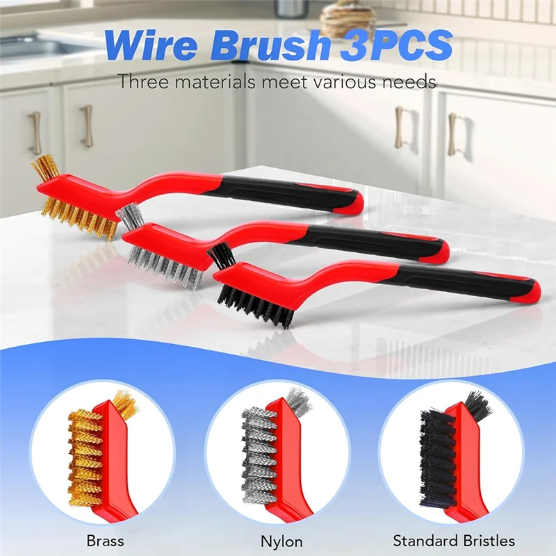 

AB08-3-Pack Wire Brush Set 7" Small Wire Brushes For Cleaning, Rust Remover, Dirt Cleaner, Metal Brush, Paint Scrubbing