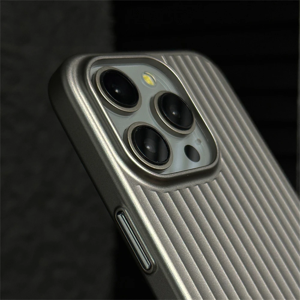 Luxury Ultra Thin Corrugated Pattern Phone Case For iPhone 16 15 14 Plus 13 Pro Max Shockprooof Plating Plain Hard PC Back Cover