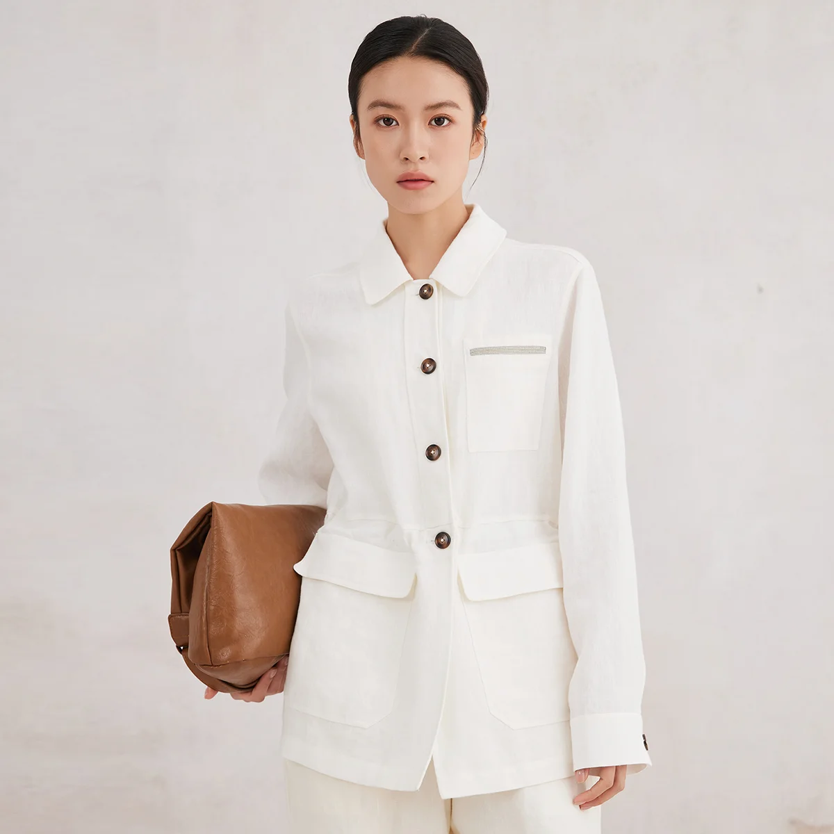

K3055W Ladies spring Clothes Luxury Women's Clothing Shirts high Quality long 100% Linen Blouse