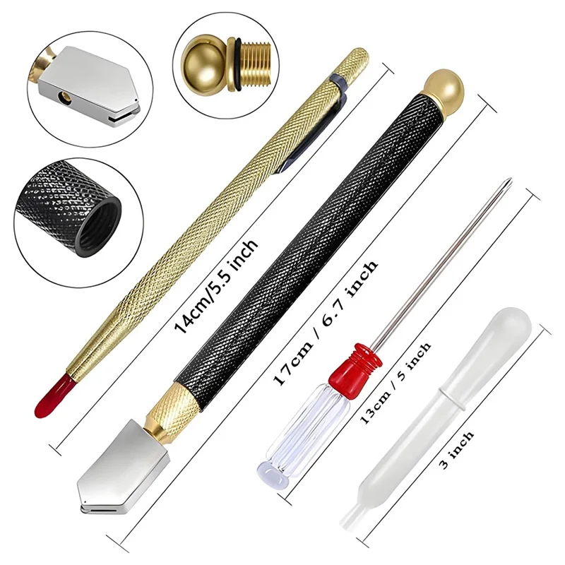 ABRS-유리 커터 3Mm-14Mm, 유리 절단 오일이 포함된 유리 절단 도구, Aotomatic 오일 공급, 카바이드 팁 스크라이버, 강철 눈금자