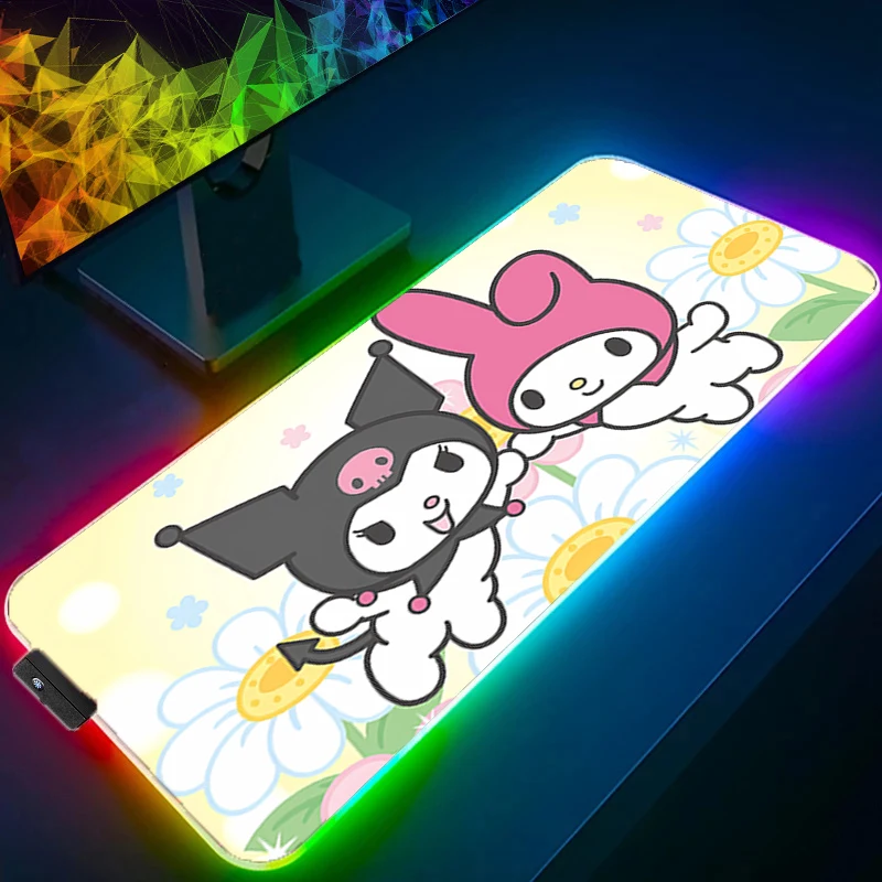 

Kuromi светодиодный коврик для мыши RGB игровые аксессуары Gabinete Gamer ПК компьютерный стол коврик подсветка клавиатура планшет коврик для мыши подарки для девочек