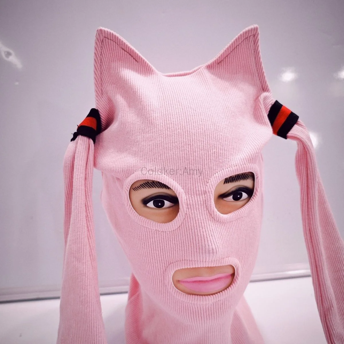 メンズ レディース 冬用ニットマスク 面白いアニメ猫耳ニットフェイスマスク コスプレ 可愛いニット帽 ハロウィンパーティー コスチュームアクセサリー