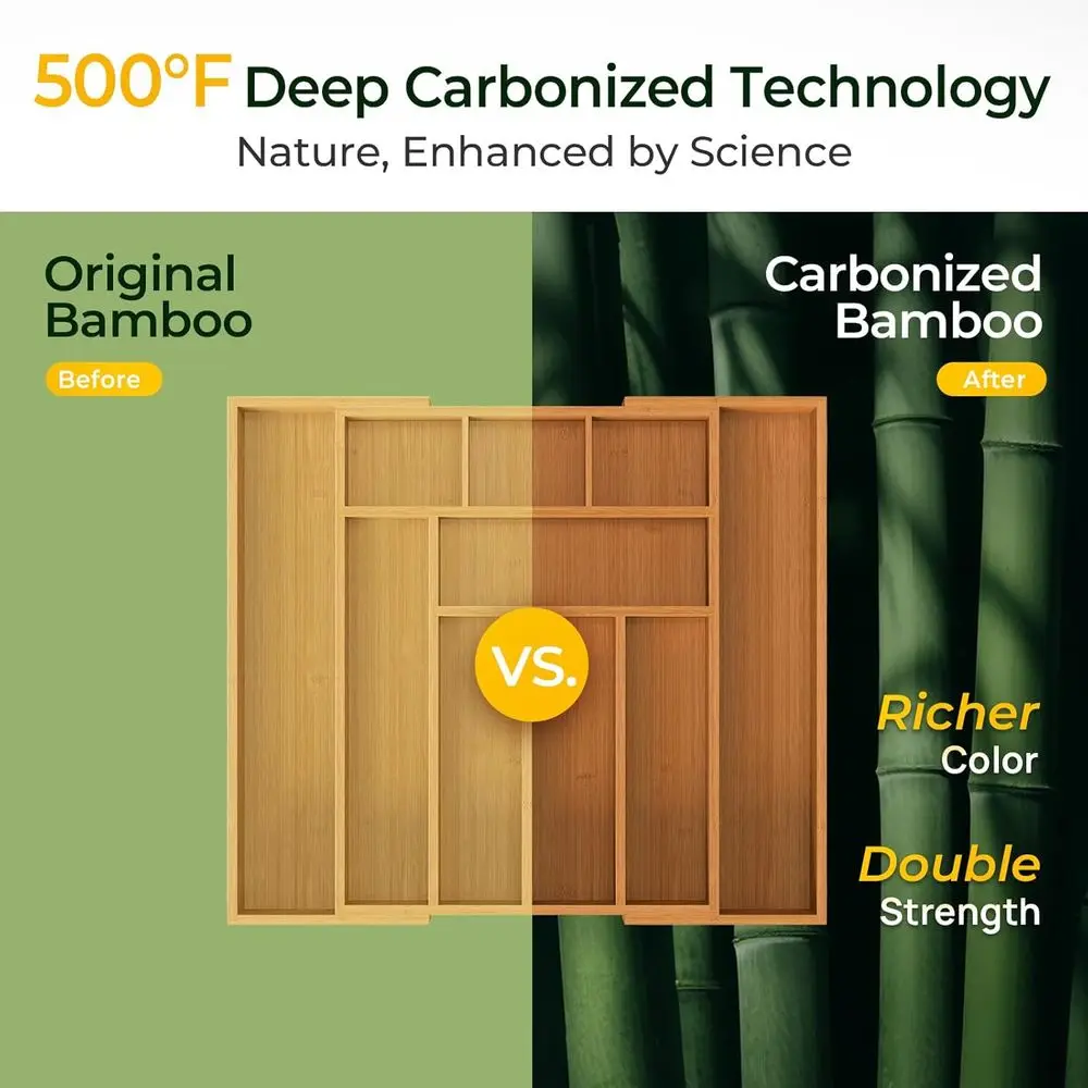Organisateur de tiroir en bambou à 6 compartiments, 2,2 de profondeur pour ustensiles de cuisine, bureau, cosmétiques et plus encore avec base antidérapante