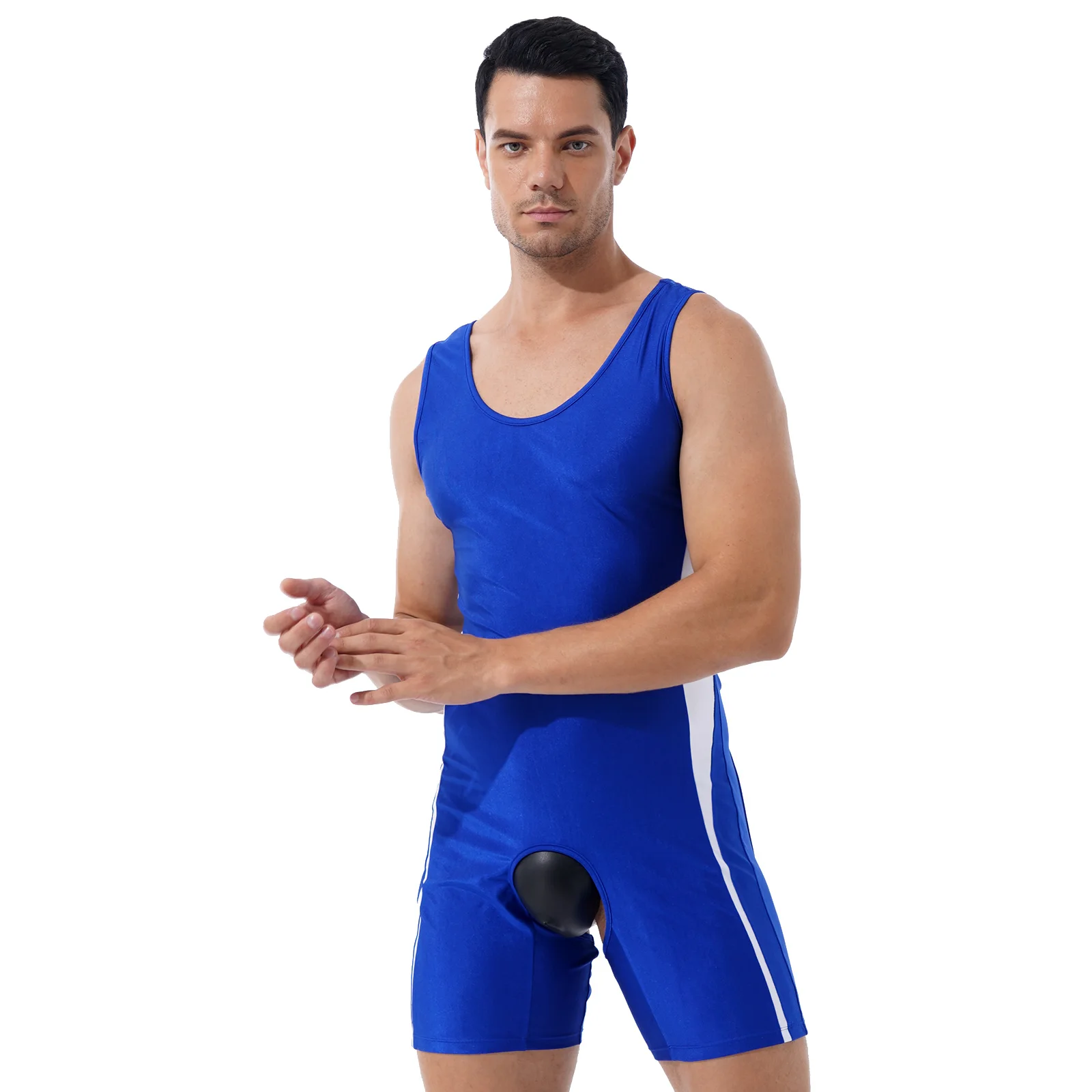 Mens Lingerie Male Body Shaper One-piece Open Butt Jumpsuit Open Crotchless Bodycon Bodysuit U Neck Sleeveless Nightwear