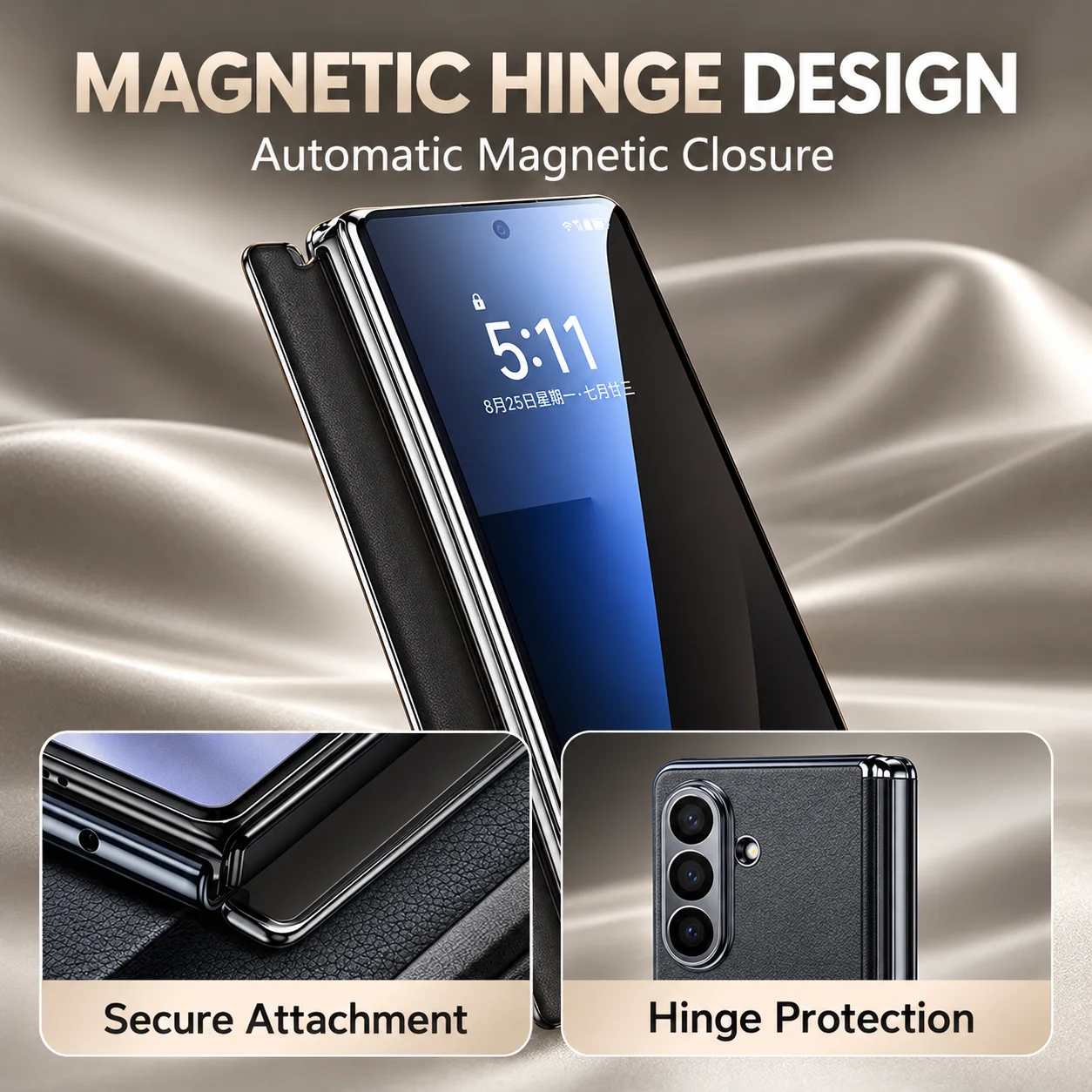 Genuine Leather Phone Case for Samsung Galaxy Z Fold7 Fold 7 Full Coverage Folding Hinge Magnetic Shockproof Protective Cover