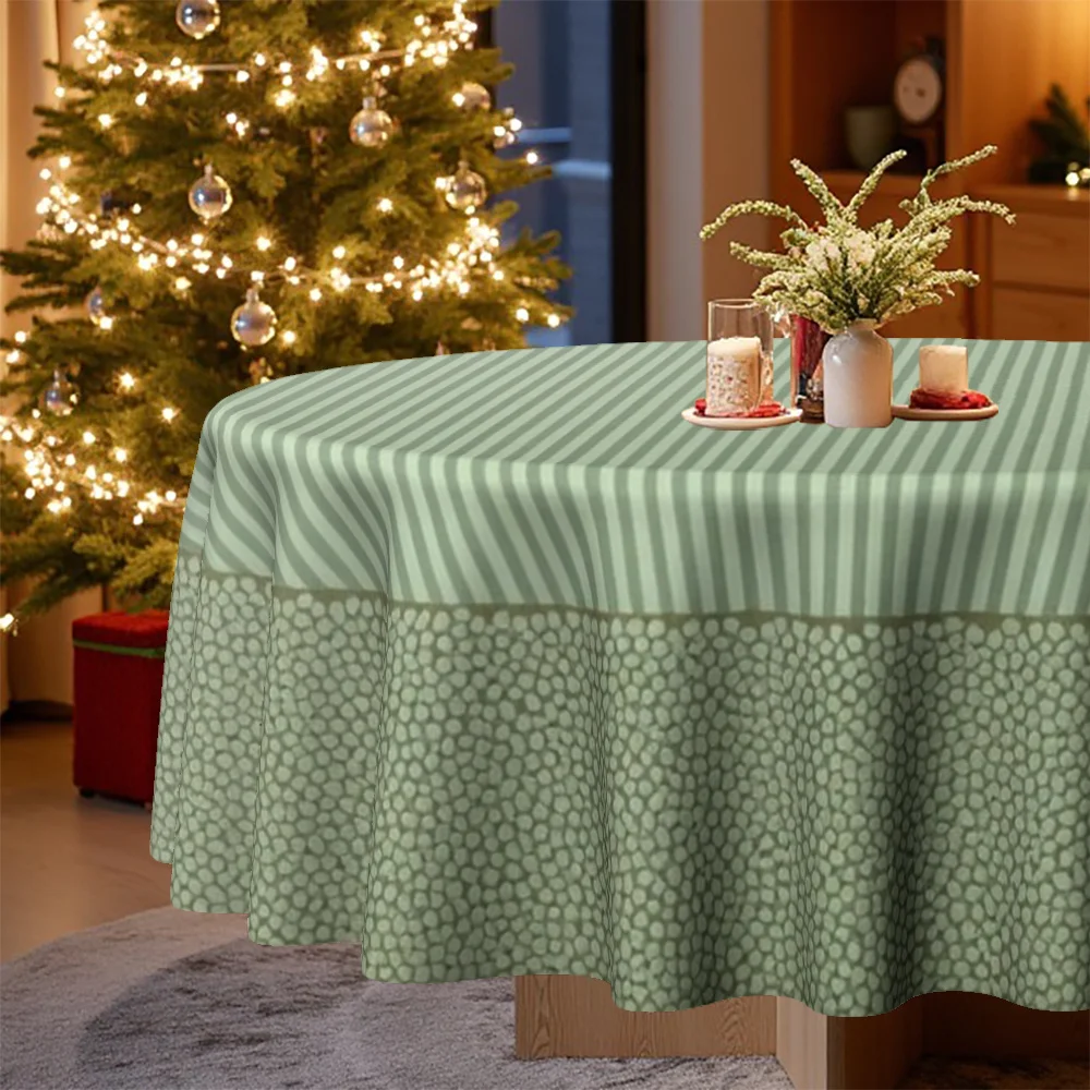 One tablecloth, with a Christmas theme, circular design, featuring elegant green stripes and spot patternszyc