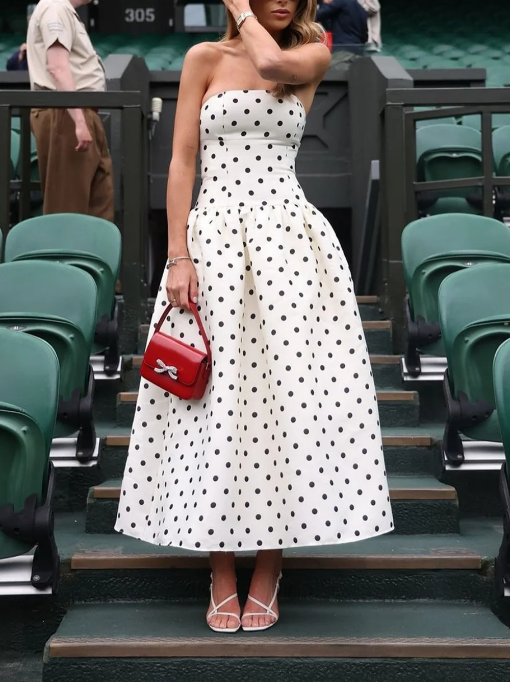 Elegant Polka Dot Printed Long Dress Women Fashion Sleeveless Off Shoulder High Waist Slim Fit Dress 2025 High Street Clothing