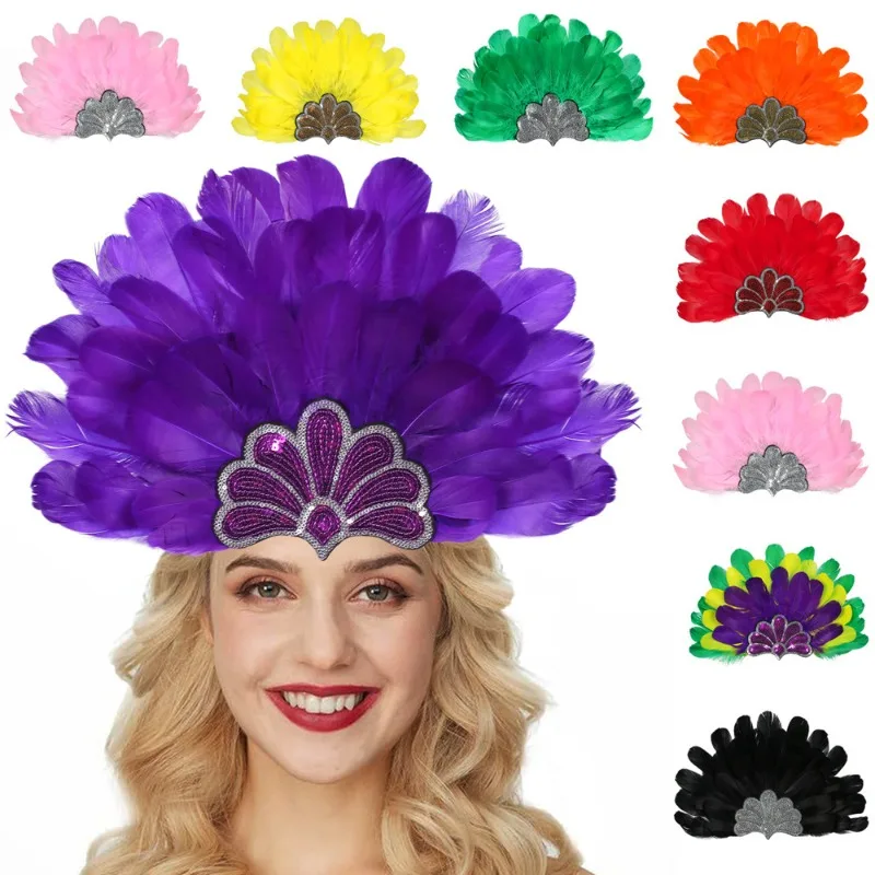 

Карнавальный ободок с перьями, красочный головной убор для вечеринок и выступлений, индийский праздничный обруч для волос на Рождество, для косплея и торжественных мероприятий