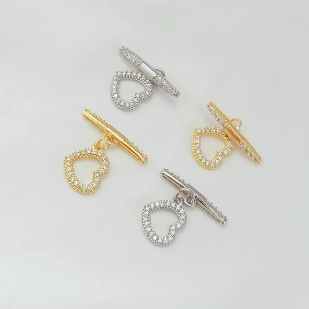 سوار من اللؤلؤ بمشبك OT على شكل قلب من الزركون المطلي بالذهب عيار 14 قيراط، مشبك توصيل سلسلة DIY رأس QQ