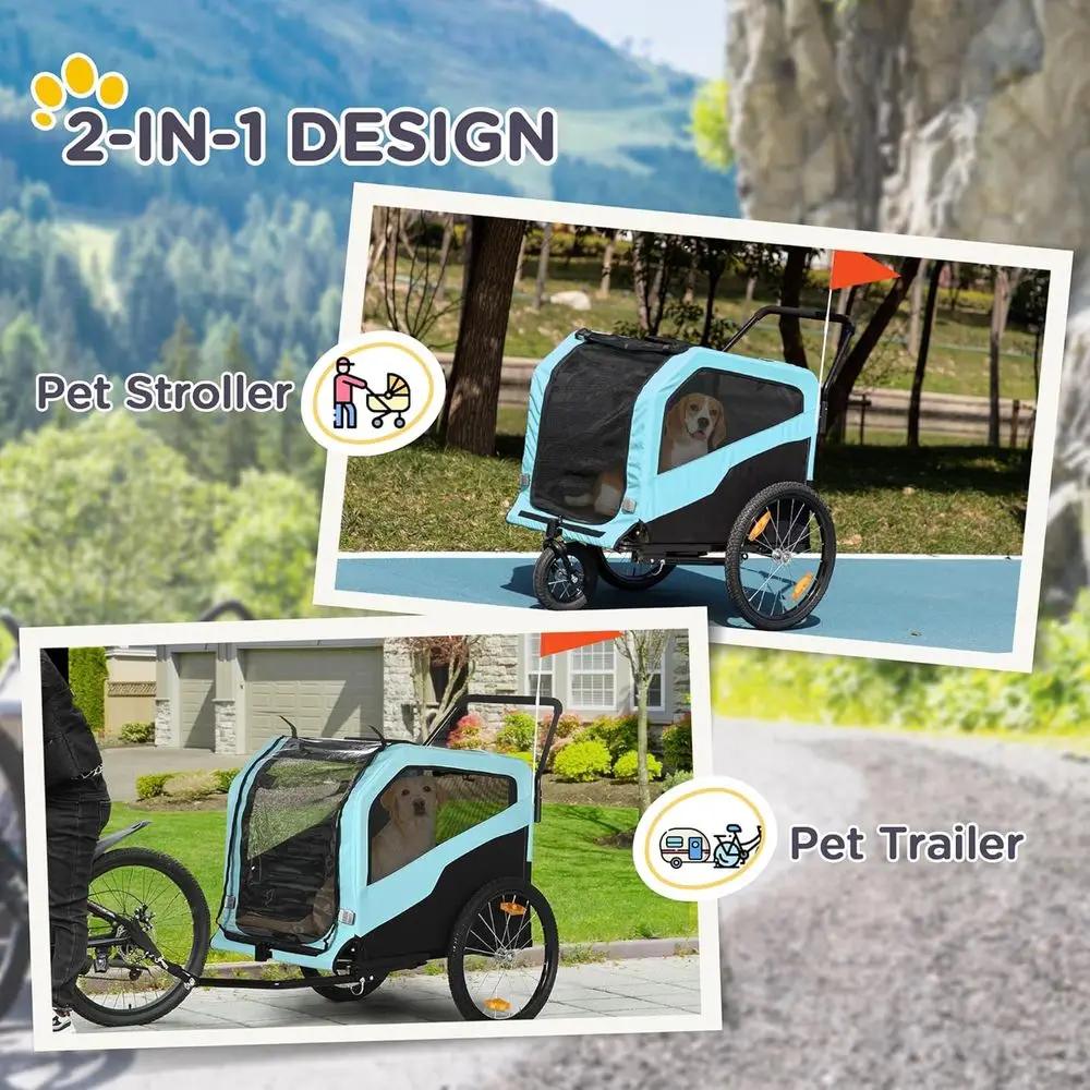 2-in-1 Dog Bike Trailer Pet Stroller Carrier for Large Dogs with Hitch, Quick-Release Wheels, Foot Support, Pet Cycle Cart Wagon - view 3