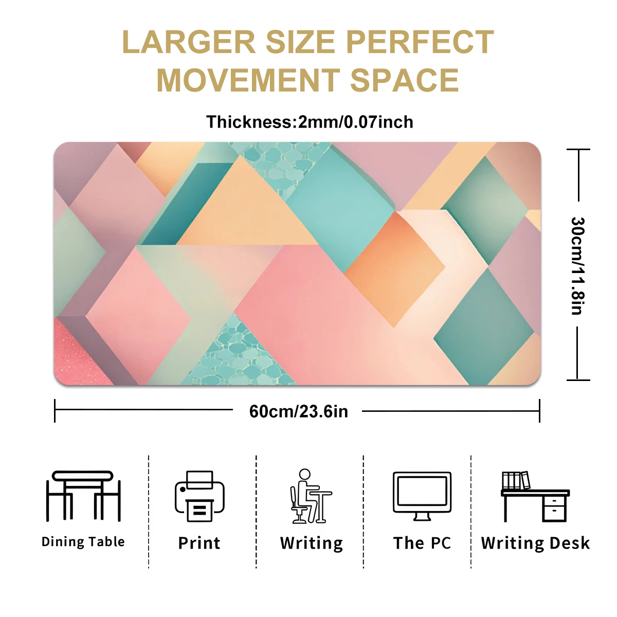 1pc Colorful Diamond Shapes Large Mouse Pad Multi-Size Non-Slip Stitched Edge Computer Keyboard Desk Mat For Office And Gift