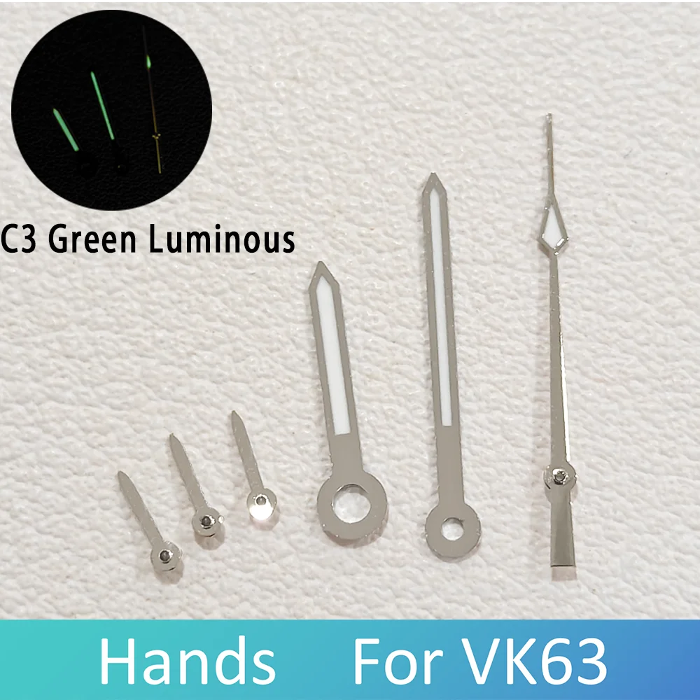 For vk63 Hands C3 Green Luminous 6-Hands Fit VK63 Quartz Movement VK63 Hands Orange Pointer Watch Hands High Quality Parts