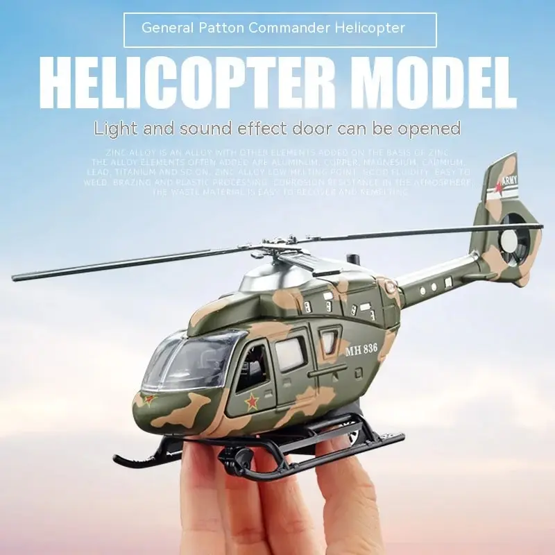 1:64 Scale Military Helicopter Alloy Toy Model with Retroactive Motion, Sound & Light Effects - Ideal for Kids\' Play & Collectio